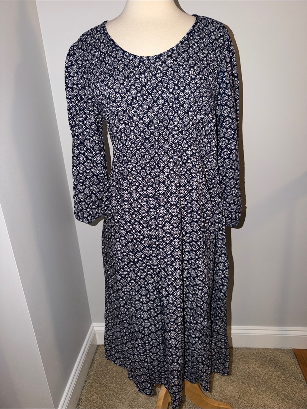 croft & barrow Navy Floral Long Sleeve Dress